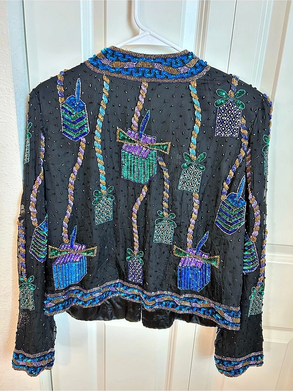Vintage Scala Beaded Silk Jacket Black Multicolor Embellished Evening Blazer - Picture 3 of 7
